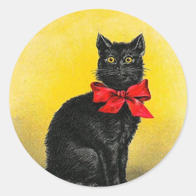 Vintage Black Cat Classic Round Sticker (Front)