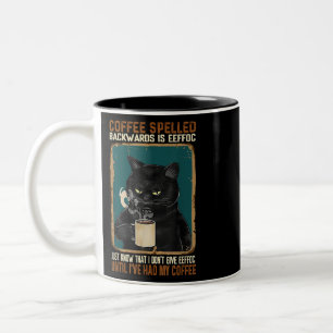 Vintage Black Cat Coffee Spelled Backwards Is Eeff Two-Tone Coffee Mug