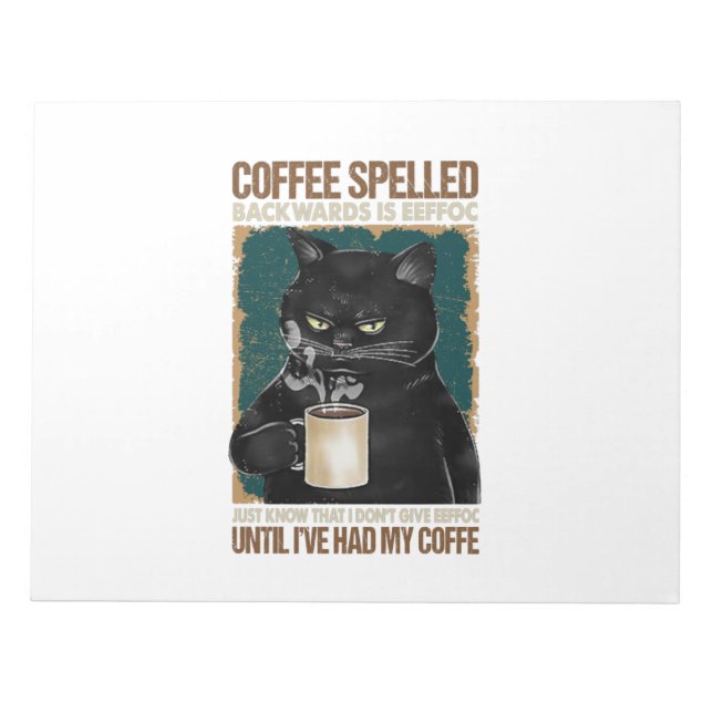 Vintage Black Cat Coffee Spelled Backwards Notepad (Front)