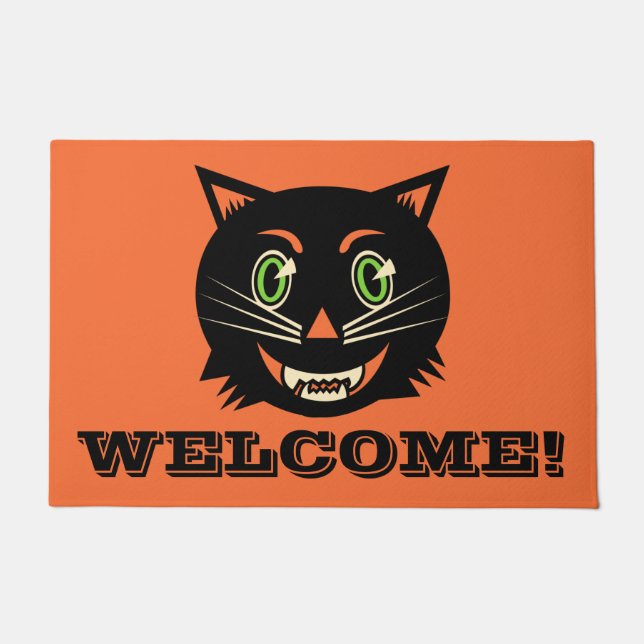 Vintage Black Cat Doormat (Front)
