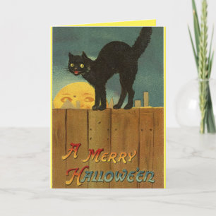 Vintage Black Cat Halloween Card