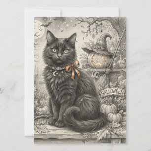 Vintage Black Cat Halloween Card