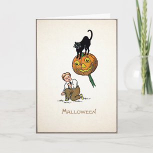 Vintage Black Cat Halloween Card 