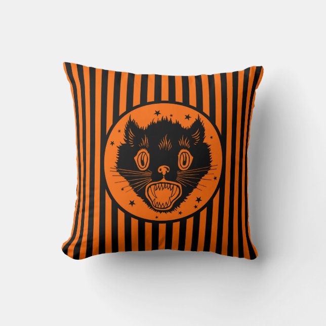 Vintage Black Cat Halloween Design Cushion (Front)