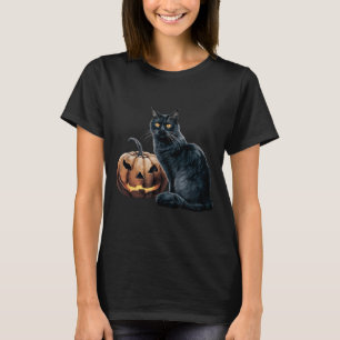 Vintage Black Cat Halloween Jack O Lantern Pumpkin T-Shirt
