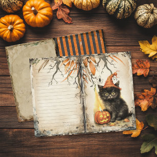 Vintage Black Cat Halloween Junk Journal Page