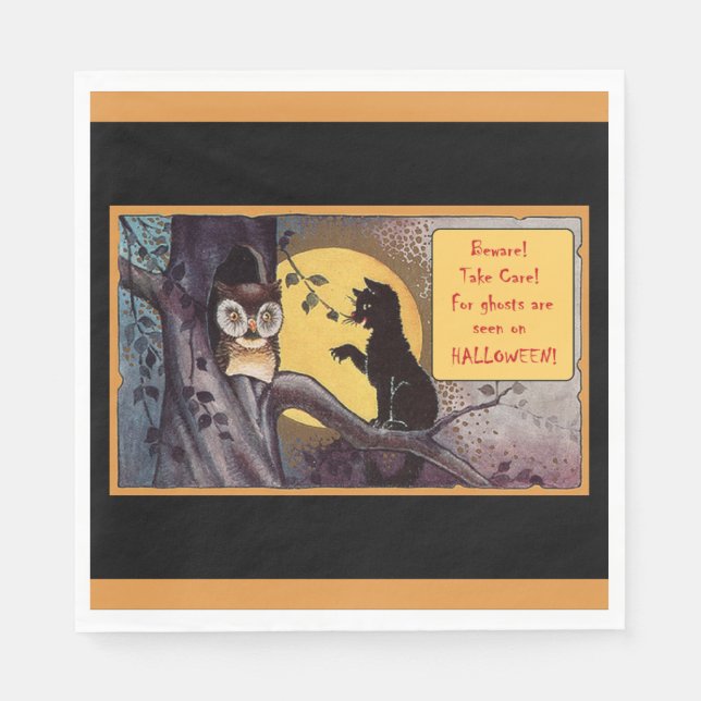Vintage Black Cat Halloween Napkin (Front)
