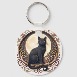 Vintage Black Cat Halloween Paper Plate Key Ring