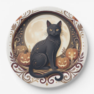 Vintage Black Cat Halloween Paper Plates