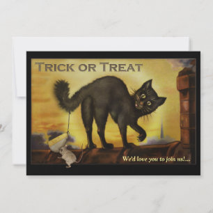 Vintage Black Cat Halloween Party Invitation