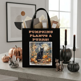 Vintage Black Cat Halloween Pumpkins Plants Purrs Tote Bag