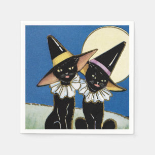 Vintage black cat Holiday party paper napkins