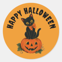 Vintage Black Cat Jack-O'-Lantern Happy Halloween