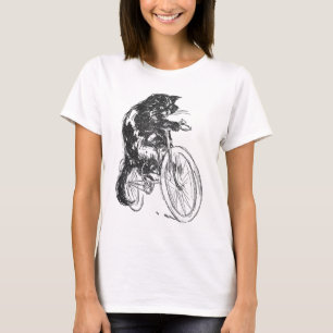 Vintage Black Cat On Bicycle T-Shirt