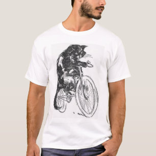 Vintage Black Cat On Bicycle T-Shirt