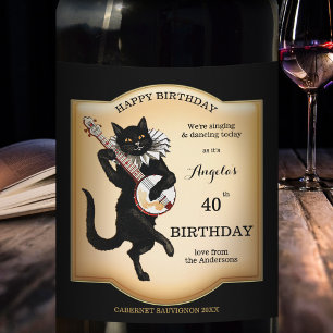 Vintage Black Cat Personalized Wine Label
