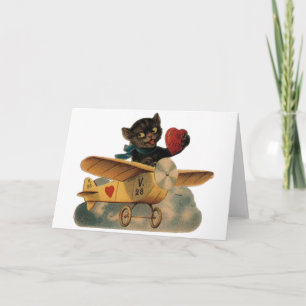 Vintage Black Cat Pilot Valentine's Day Card
