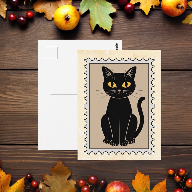 Vintage Black Cat Postage Stamp  Postcard (Creator Uploaded)