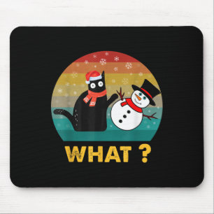 Vintage Black Cat Pushing Snowman Christmas Winter Mouse Mat