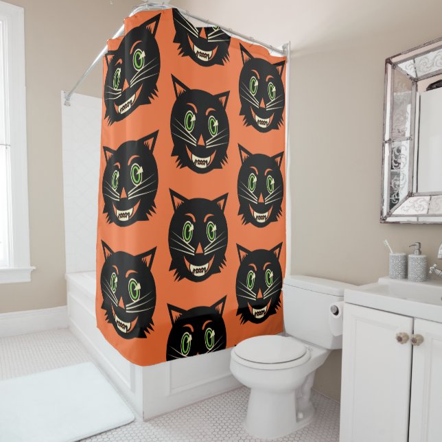 Vintage Black Cat Shower Curtain (In Situ)
