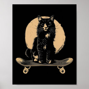 Vintage Black Cat Skateboarding Funny Skateboard C Poster