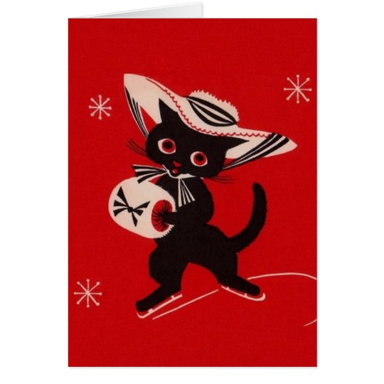 Vintage Black Cat Skater Greeting Card