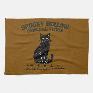 Vintage Black Cat Spooky Hollow General Store Tea Towel