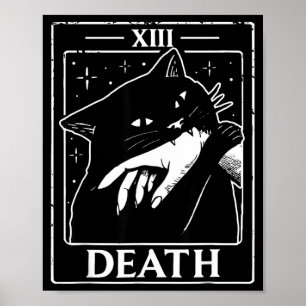 Vintage black cat tarot card death humour hallowee poster