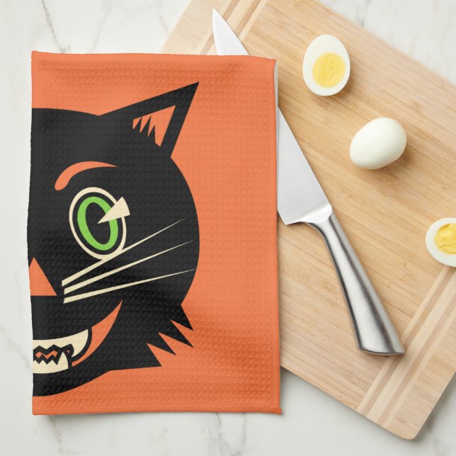Vintage Black Cat Tea Towel (Quarter Fold)