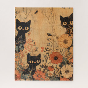 Vintage Black Cat Trio Jigsaw Puzzle