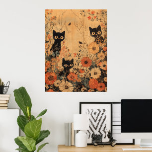 Vintage Black Cat Trio Poster