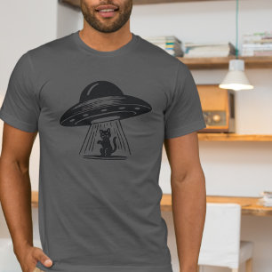 Vintage Black Cat UFO Spaceship Funny T-Shirt