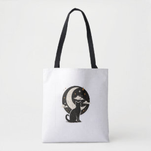 Vintage Black Cat Under Crescent Moon Minimalist Tote Bag