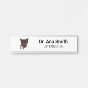 Vintage Black Cat veterinary profession business Door Sign