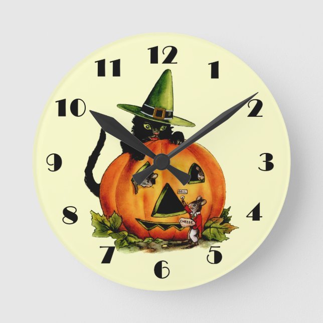 Vintage Black Cat Wall Clock (Front)