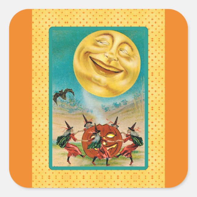 Vintage Black Cat Witch Halloween Sticker (Front)