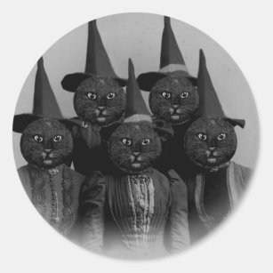 Vintage Black Cat/Witches Classic Round Sticker