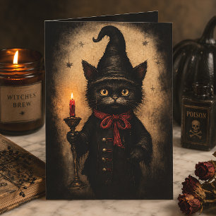 Vintage Black Cat Witchy Gothic Halloween Card