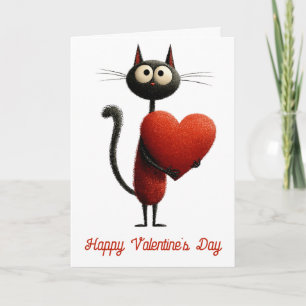 Vintage Black Cat With Heart Valentine`s Day Card