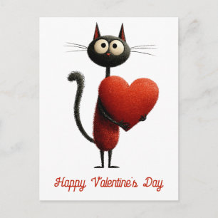 Vintage Black Cat With Heart Valentine`s Day Postcard