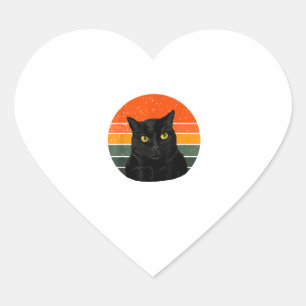 Vintage Black Cat Yellow Eyes Heart Sticker