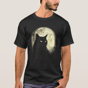 Vintage Black Cat Yellow Eyes With Moon Graphic Wo T-Shirt