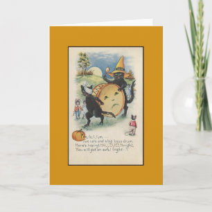 Vintage Black Cats Halloween Greeting Card