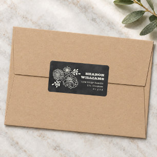 Vintage Black Chalkboard Floral Wedding Address Label