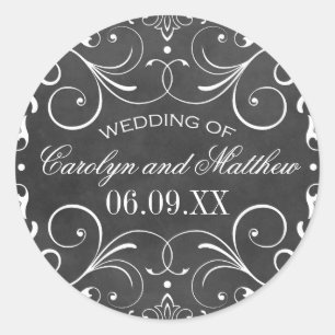 Vintage Black Chalkboard Flourish Wedding Monogram Classic Round Sticker
