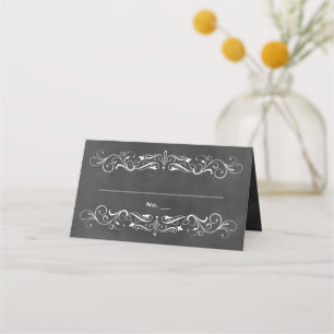Vintage Black Chalkboard Flourish Wedding Place Card