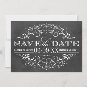 Vintage Black Chalkboard Flourish Wedding Save The Date