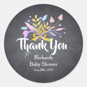 Vintage Black Chalkboard Flowers Thank You Favour Classic Round Sticker