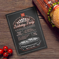 Vintage Black Chalkboard Hamburger BBQ Birthday