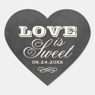 Vintage Black Chalkboard Love is Sweet Wedding Heart Sticker